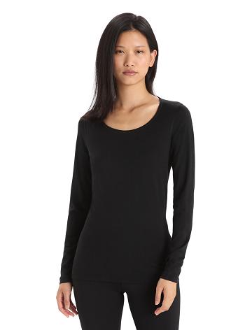 Icebreaker Merino 200 Oasis Long Sleeve Scoop Neck Thermal Top Női Base Layers Fekete | HU 1877WNBY